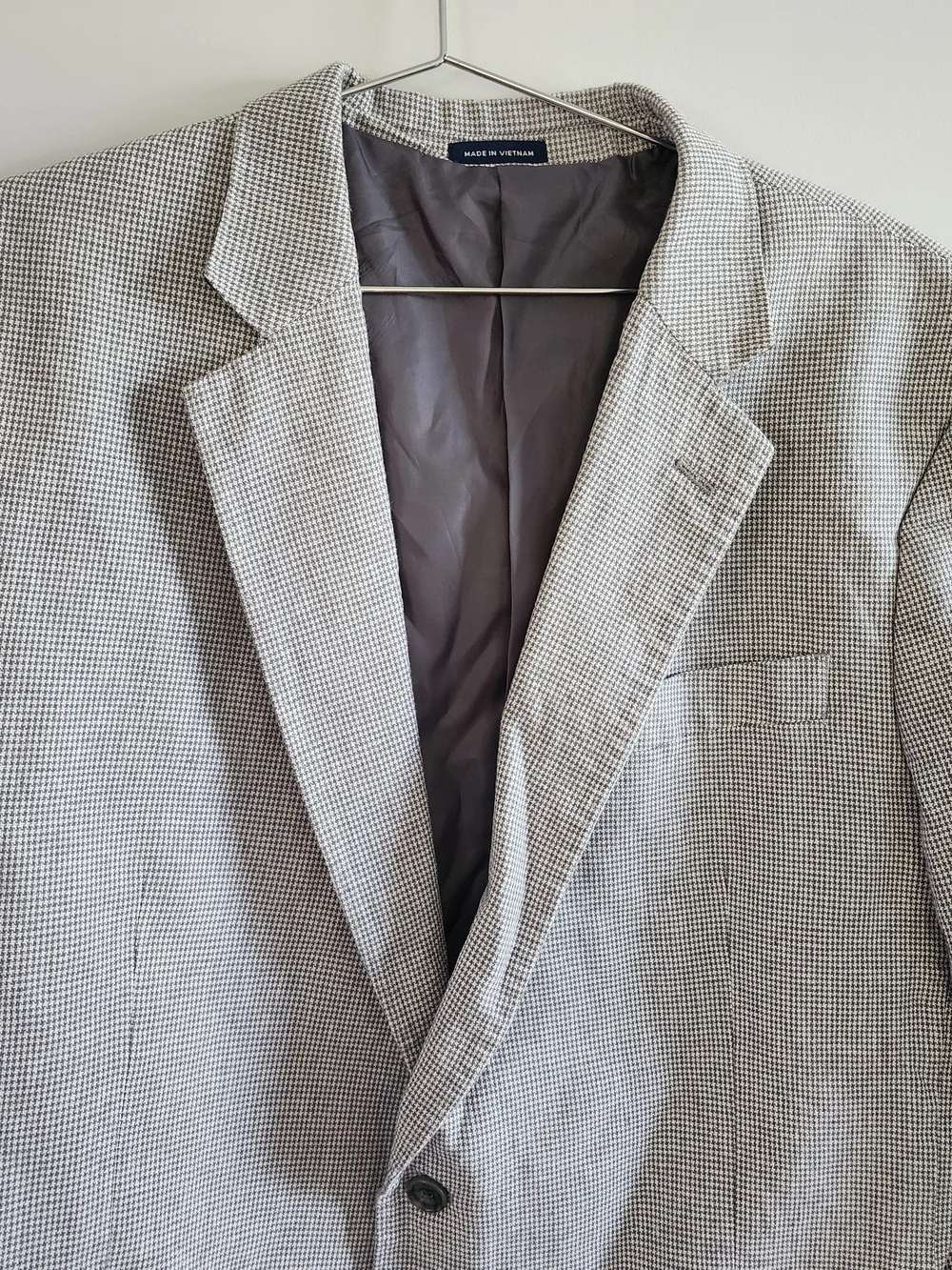 Stafford Linen Blend Men's 46R Blazer Sport Coat Gray Houndstooth Classic Fit